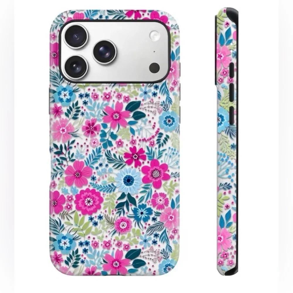 TPU Floral Pattern Phone Case - Pink and Blue 17 PRO new